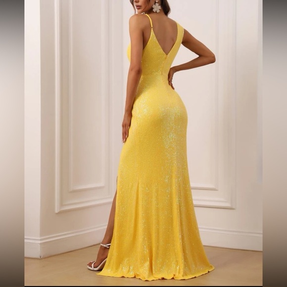 Luxe party bridesmaids prom slit thigh sequins gown  dress - Picture 13 of 16